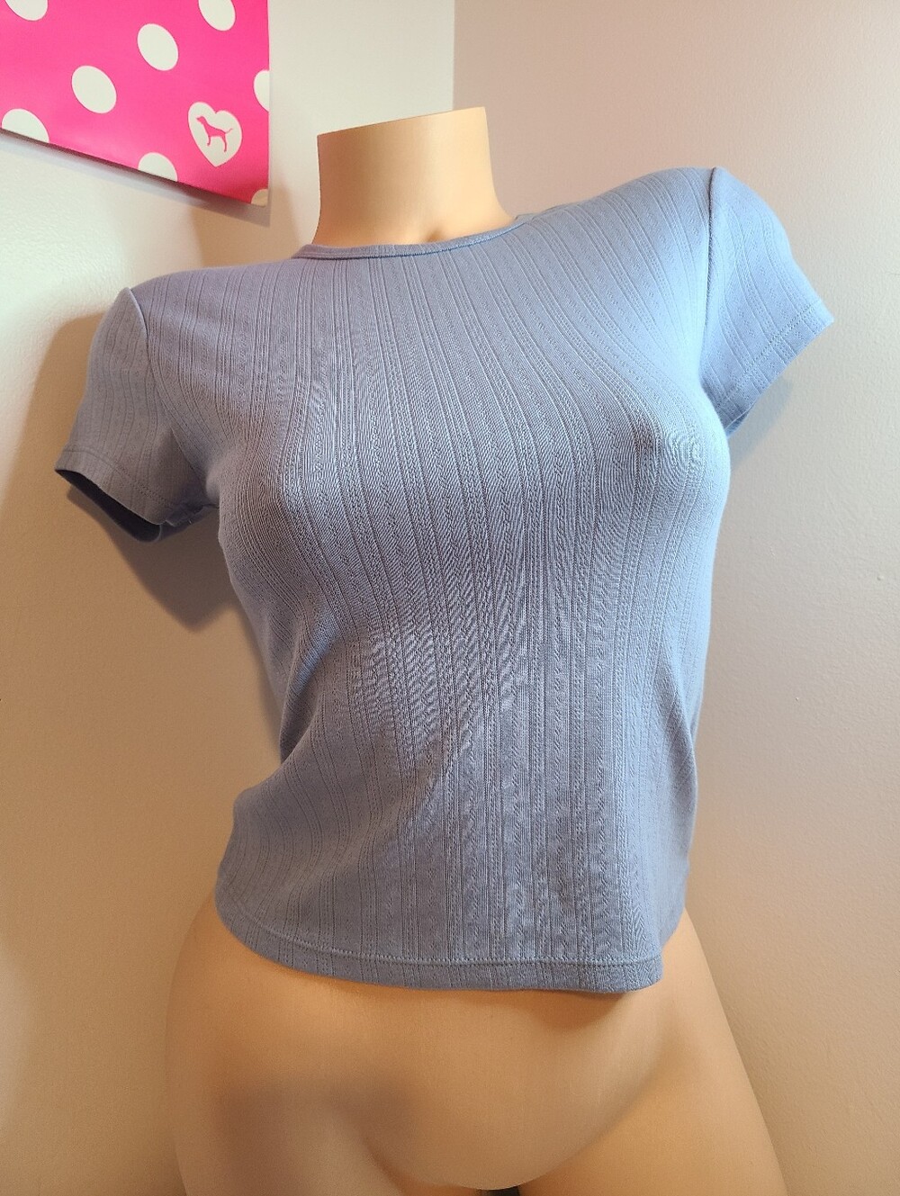 Free People Perfect Pointelle Baby Tee Size Sm Light Blue Chambray NWT - Picture 1 of 7